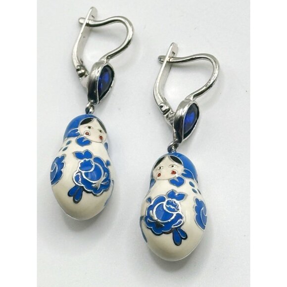 SOKOLOV Sterling Silver 925 Enamel Matryoshka Nesting Doll Earrings - Picture 3 of 5